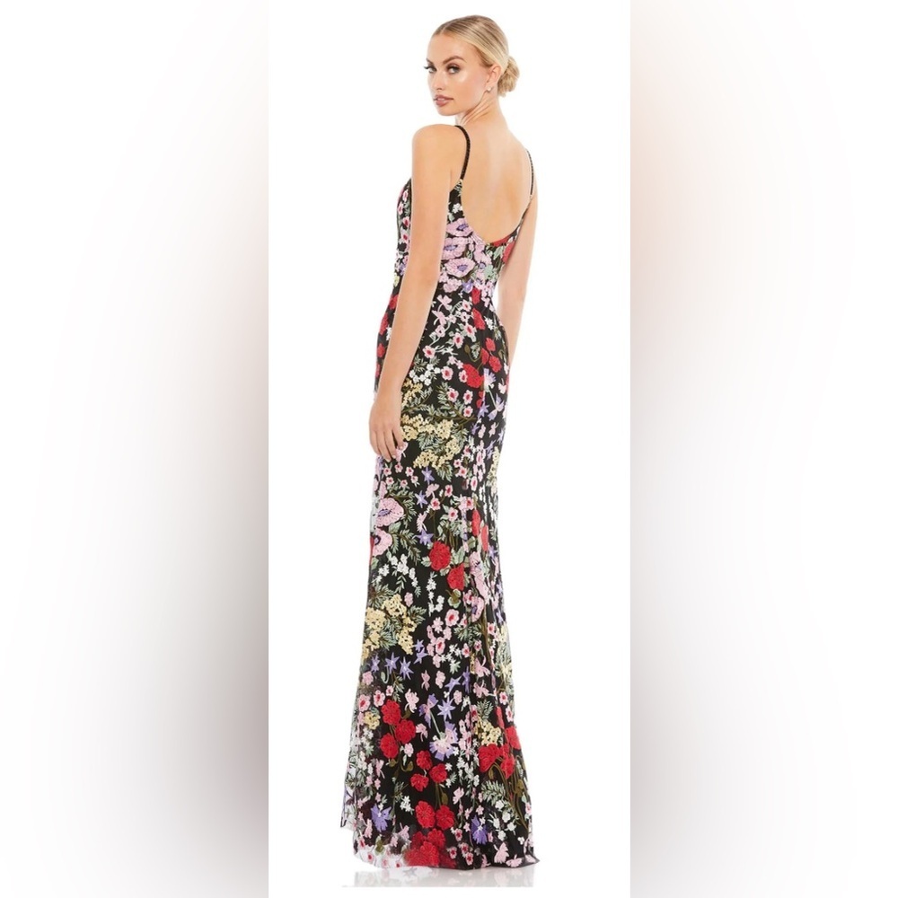 Mac Duggal Black Floral Maxi Dress with Red & Pink Accents - Picture 2 of 11